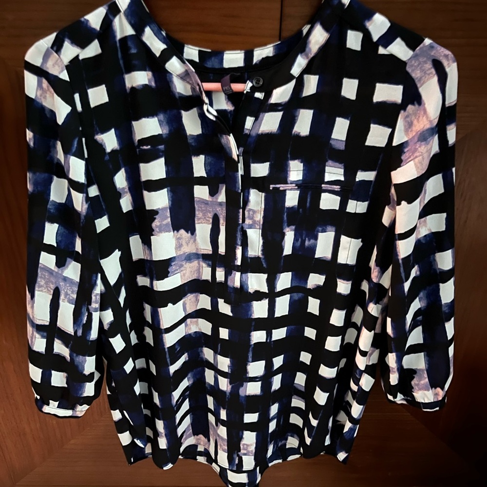 NYDJ Henley Blouse Water Knight Blue XSP